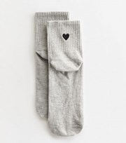 New Look Grey Back Heart Embroidered Tube Socks